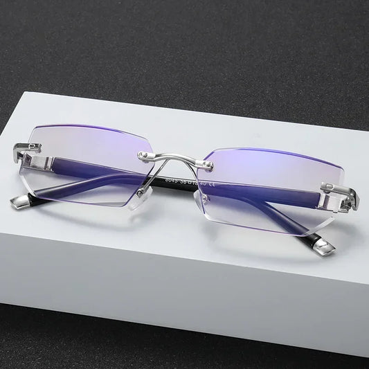 Men Square Reading Glasses Business HD Lens Rimless Eyeglasses Women Trendy Presbyopia Prescription Eyewear +1.0 To +4.0