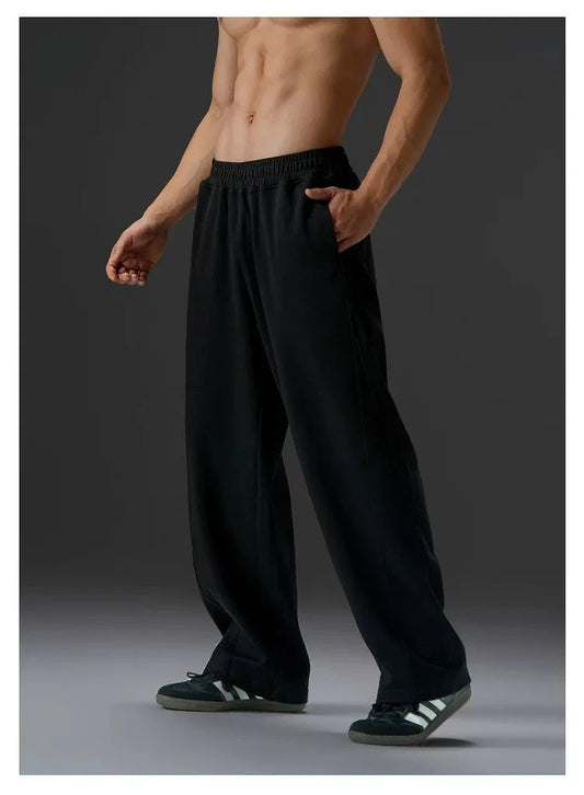 Pantalon tubulaire droit décontracté américain pour hommes, ample et surtaillé, taille élastique, pantalon de sport de course à la mode
