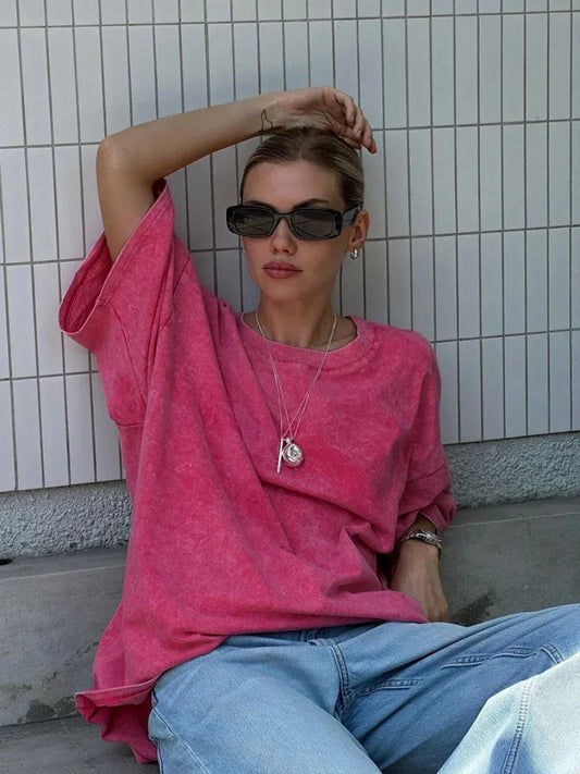Wolfeel 100% Cotton Retro T-shirt Women Vintage Short-sleeve Wax printing T Shirts Men Solid Color Hip Hop Loose Tees