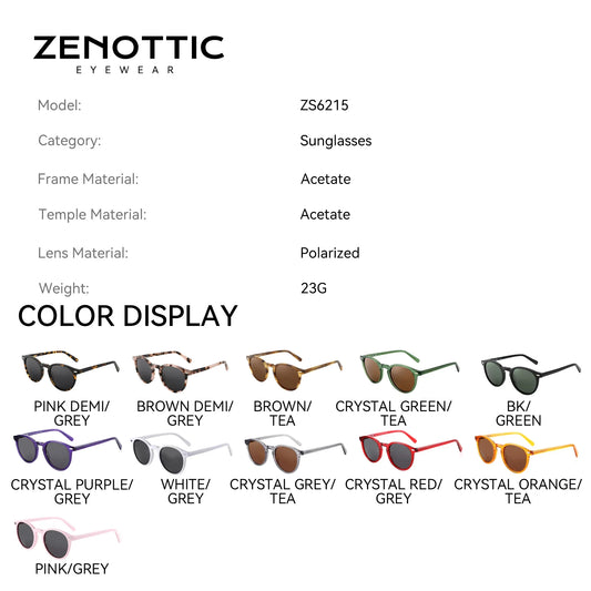ZENOTTIC Popular Round Prescription Glasses For Outdoor Enthusiasts Women Acetate Polarized UV400 Multifocal Progressive