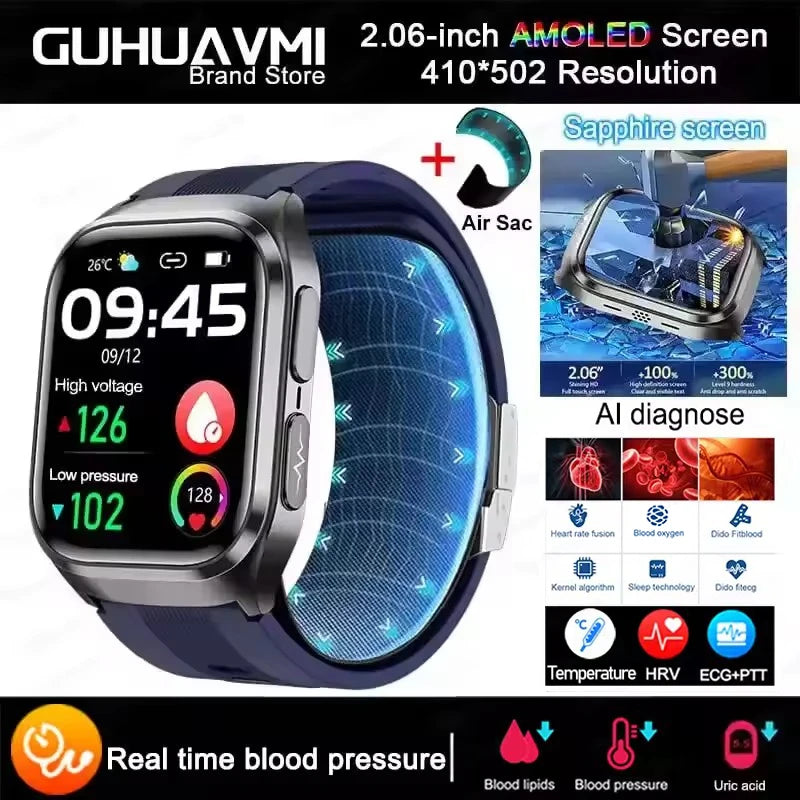 2026 Nouvelle Pompe à Air Airbag Tensiomètre Véritable Montre Connectée Surveillance de la Santé Multidimensionnelle Micro Examen Physique Montre Intelligente