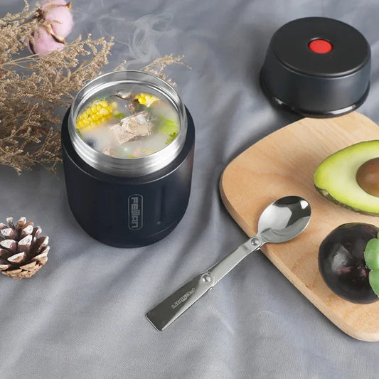 FEIJIAN 500ml Gobelet portable sous vide Bouteille isotherme alimentaire en acier inoxydable 316 Boîte alimentaire isotherme simple avec cuillère Boîte à lunch pour enfants