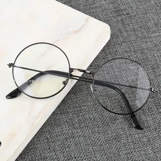Vintage Transparent Glasses Round Metal Frame Superlight Style Clear Lens Game Eye Glasses Protection Chic Prevent Blue Light