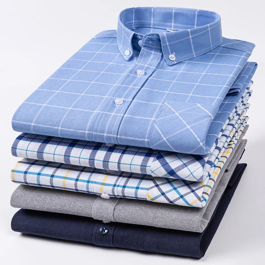 PLus size 8xl 100%cotton oxford long sleeve shirts for men slim fit formal plain shirt striped tops office white busines clothes