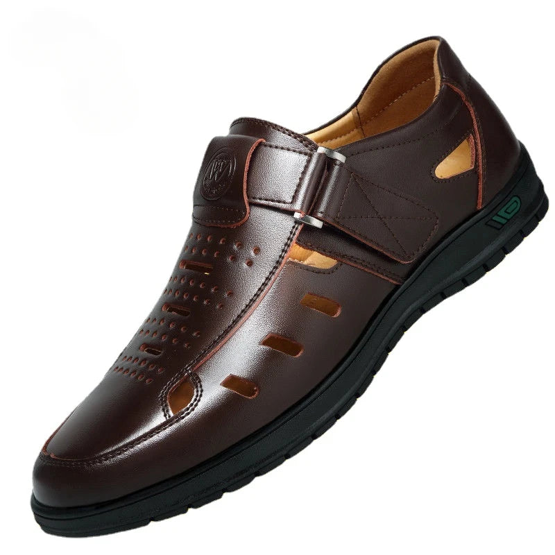 Herren Echtleder Sandalen Sommer Atmungsaktive Freizeitschuhe für Herren Slip-On Clogs Outdoor Rutschfeste Handgemachte Sandalen
