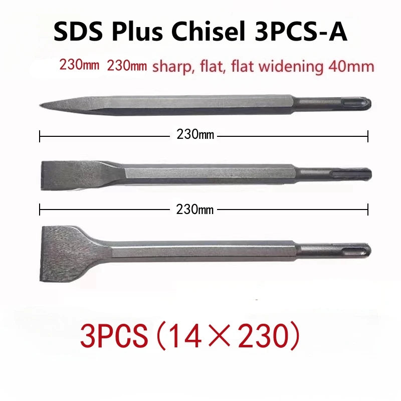 250mm Meißelsatz SDS Plus Schaft Elektrohammerbohrer Punkt Nut Flachmeißel Mauerwerkzeug für Beton Ziegelwand Stein