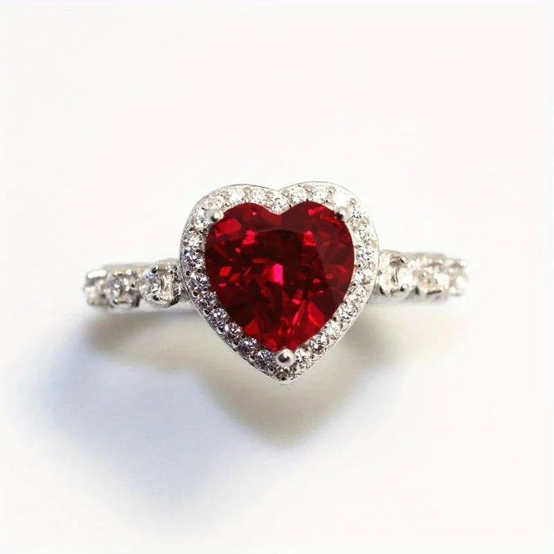 Bague Cœur Luxe Argent pour Femmes Exquise Mode Métal Incrusté de Zircons Blancs Bague de Mariage Bijoux de Fiançailles