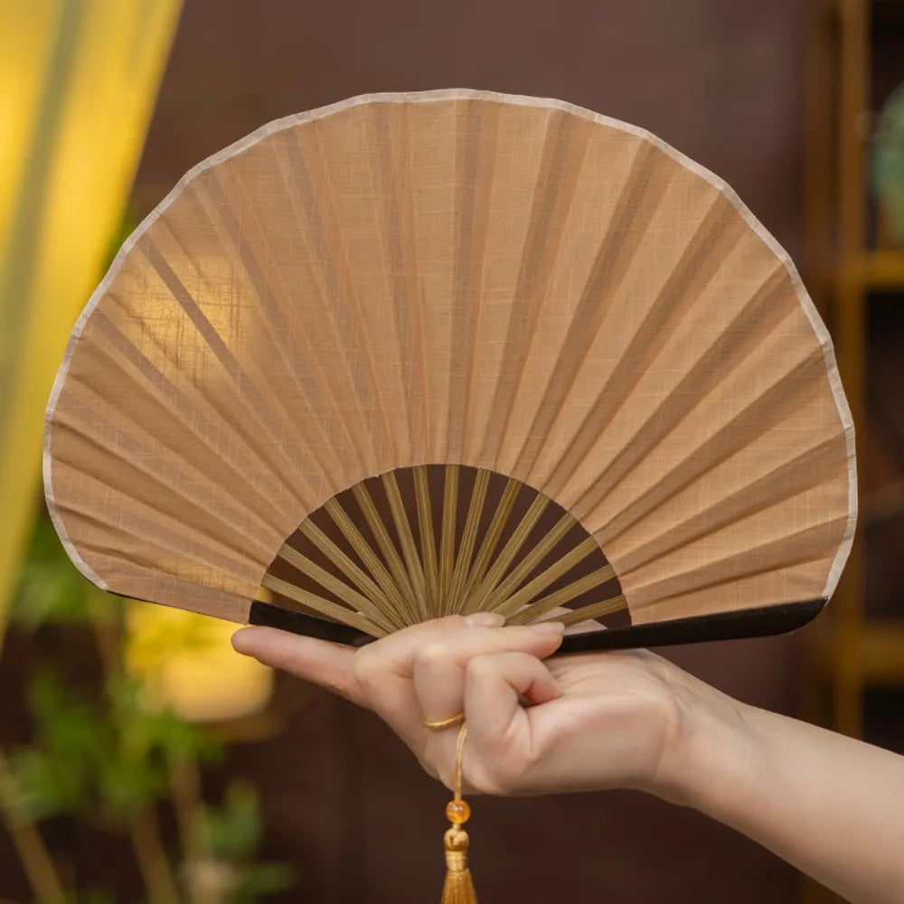 Kreativer Retro Mini Shell Fächer Chinesischer Baumwolle Leinen Stoff Faltfächer Chinesischer Stil Sanfter Handfächer Fächergeschenk
