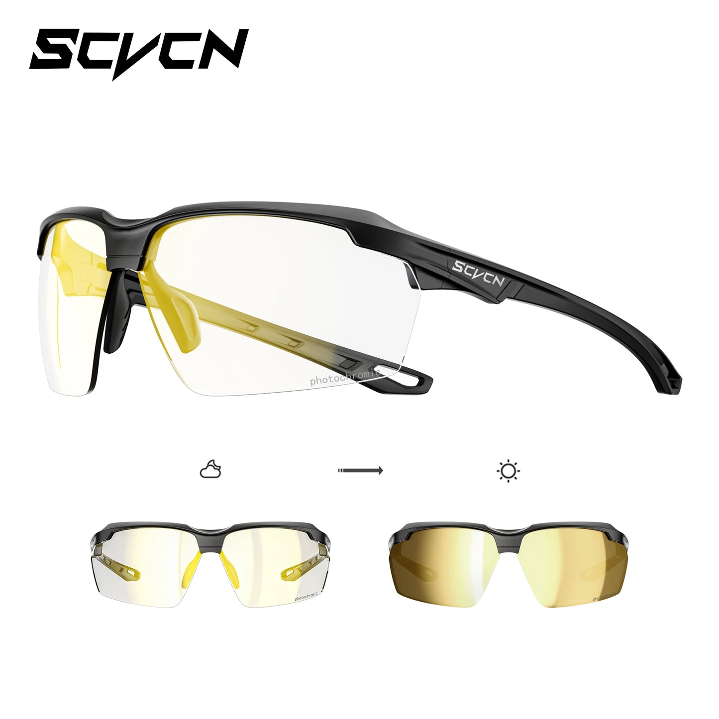 SCVCN Photochrome Sonnenbrille Fahrradbrille Mountainbike-Brille Wanderbrille Golfbrille UV400 Sportbrille für Herren und Damen Baseball