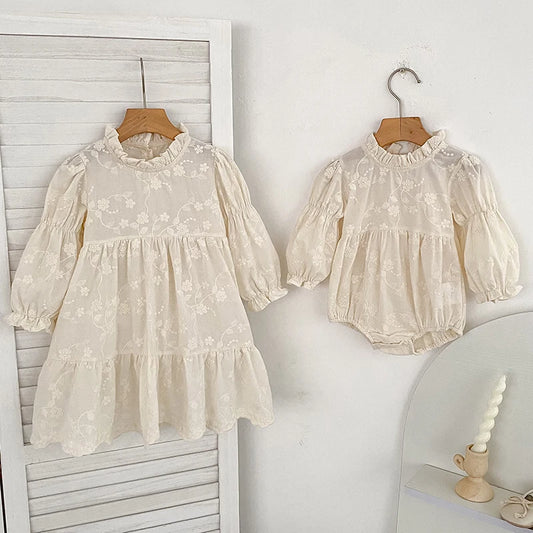 New Autumn 0-6Yrs Sister Dress Girl Party Dress Baby Girl Embroidery Romper Sister Birthday Party Cotton Kids Princess Dresses