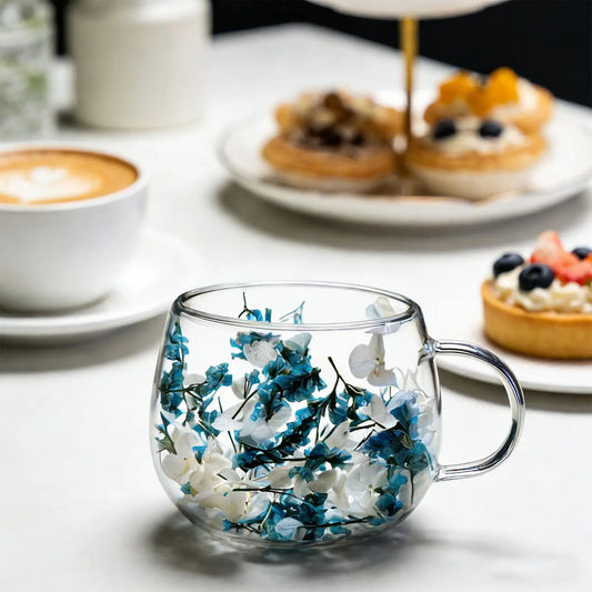 Dried Flower Coffee Mugs Double Wall Drinkware Glass Drinking Cups Coffee Mug for Home Living Room Kitchen Apartment