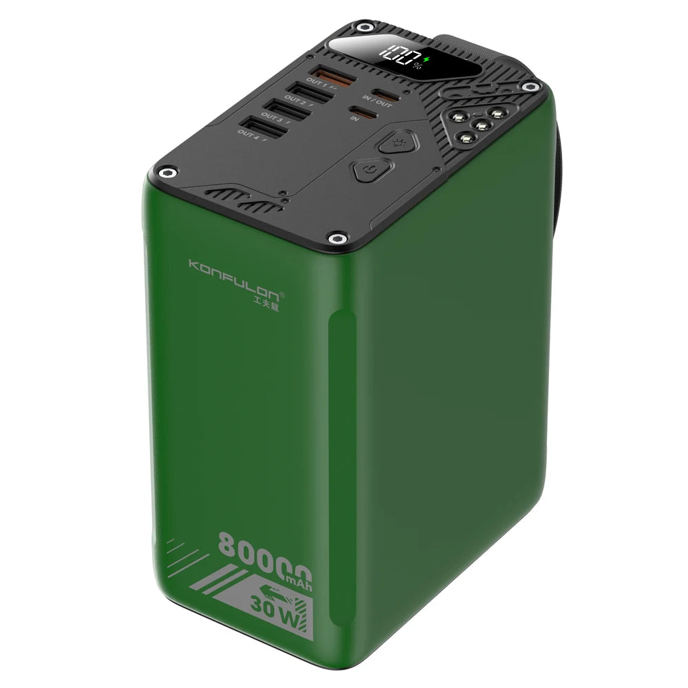 Konfulon Power Bank 80000mAh Schnelllade-Akku mit Taschenlampe Outdoor Handy-Ladegerät für iPhone Xiaomi Huawei Samsung