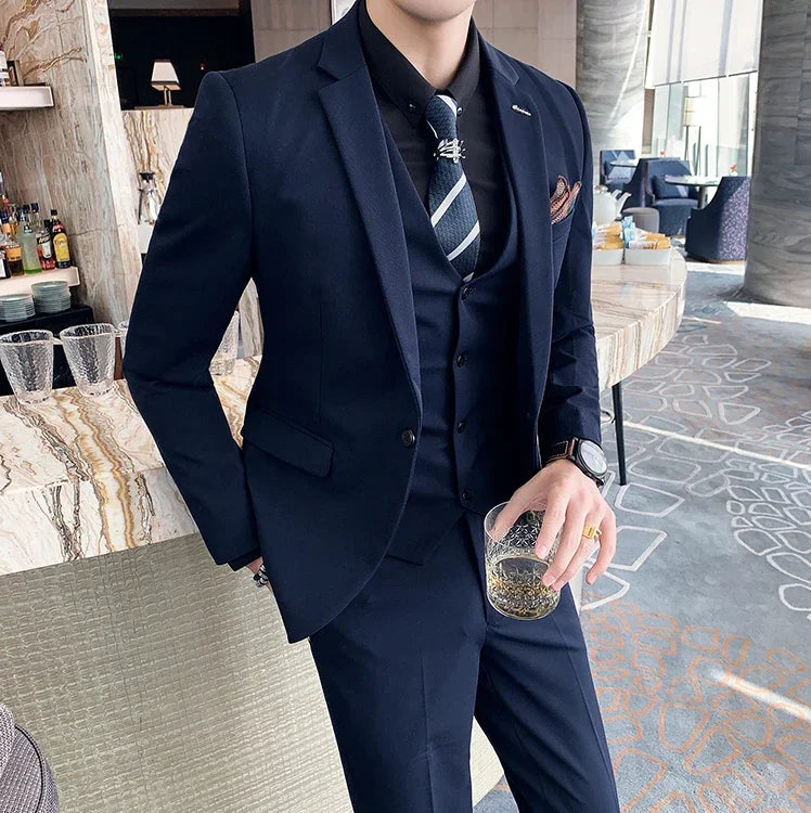 S-7XL (Jacke+Weste+Hose) Mode-Boutique Gitter Anzug Formeller Business Herren Anzug 3-teiliges Set Bräutigam Hochzeitskleid Karierter Anzug Showbühne