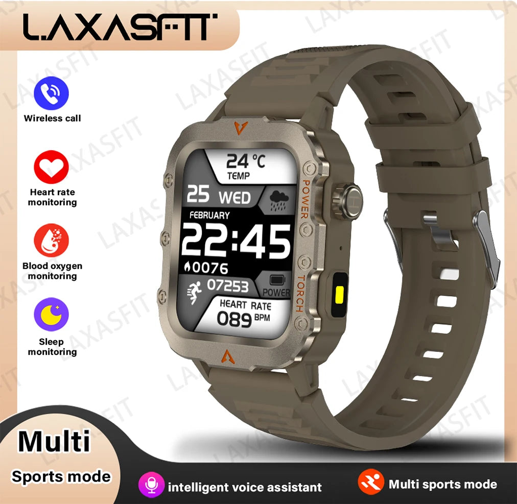 LAXASFIT Neue Herren Smartwatch LED-Taschenlampe Outdoor Sport Smartwatch Armbanduhr Gesundheitsüberwachung Smartwatch