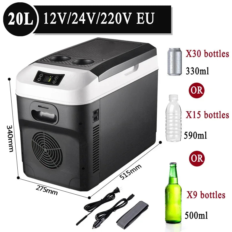 15L/20L Mini-Kühlschrank 12/24V 100-240V Getränkekühler Heizung Warmhaltefunktion Frischhaltebox für Auto Zuhause Picknick Camping 0~65 Grad