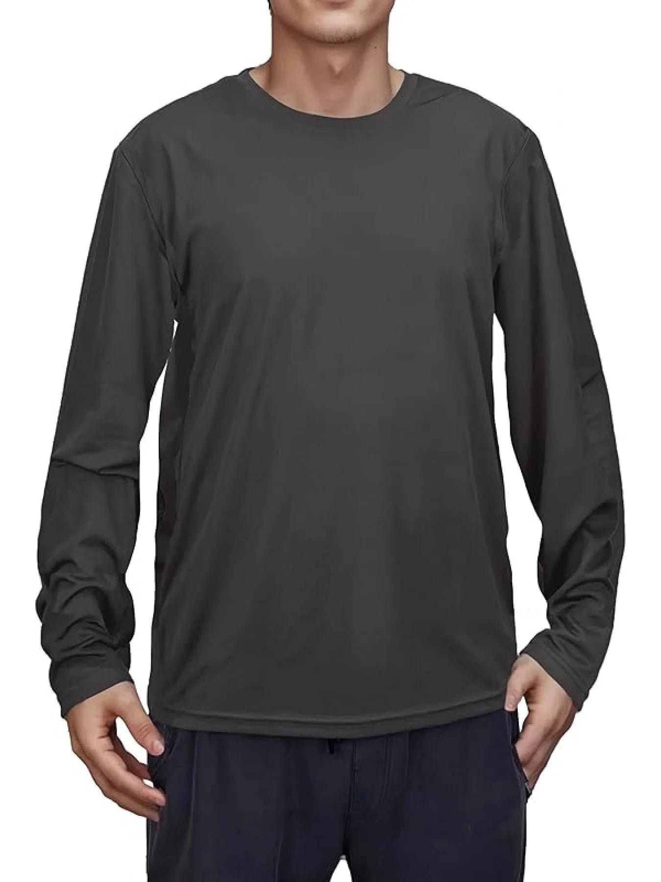 T-shirt à manches longues et col rond pour homme, couleur unie, lot de 5, design polyvalent, confortable et tendance