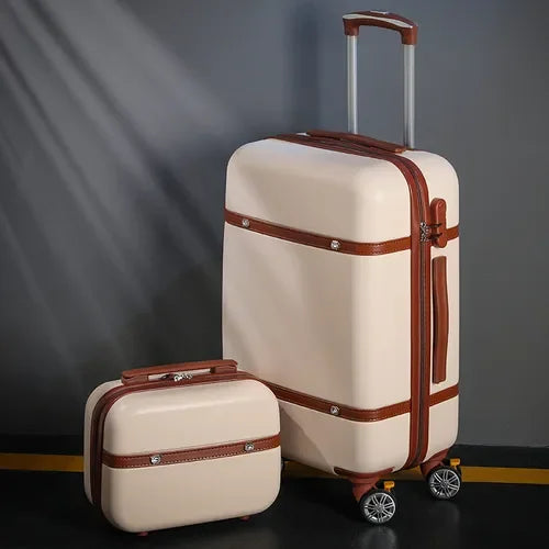 Nouvel ensemble de bagages à roulettes pour femmes - Ensemble valise de voyage tendance avec serrure à combinaison, sac à cosmétiques universel, ensemble de 2 valises à roulettes rétro