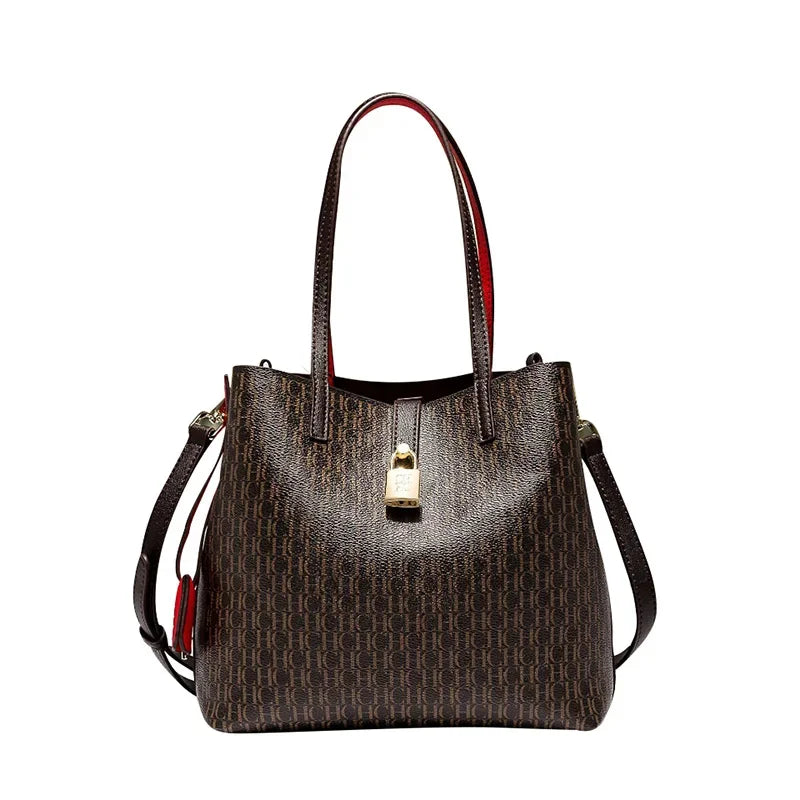 CH Premium Vielseitige Leder Umhängetasche Damen Große Kapazität Alltags Pendler Tasche Buchstabenmuster Design Damen Mode