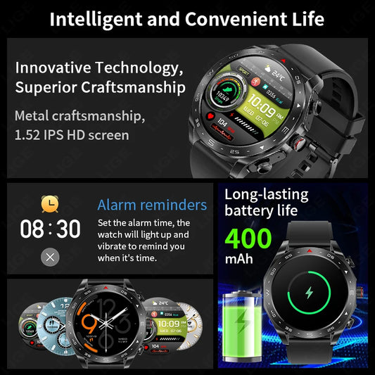 LIGE Mit Ohrhörern Bluetooth Headset Smartwatch Frauen Lautsprecher Tracker Musik Sportuhr Männer Wasserdichte Smartwatch AMOLED-Bildschirm