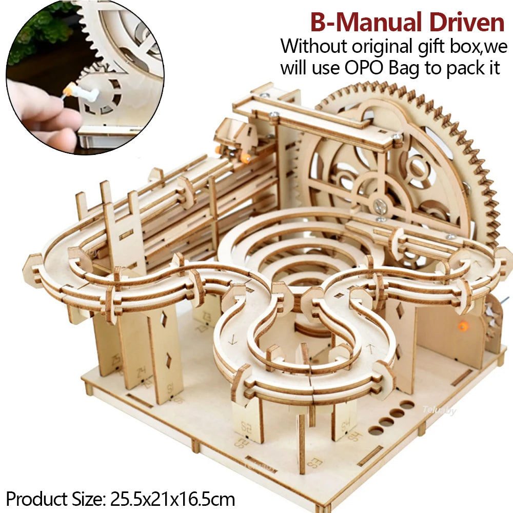 3D Holzpuzzle Murmelbahn Set DIY Aufbau Baukasten STEAM-Engine Lernspielzeug für Erwachsene Kinder Geburtstagsgeschenke