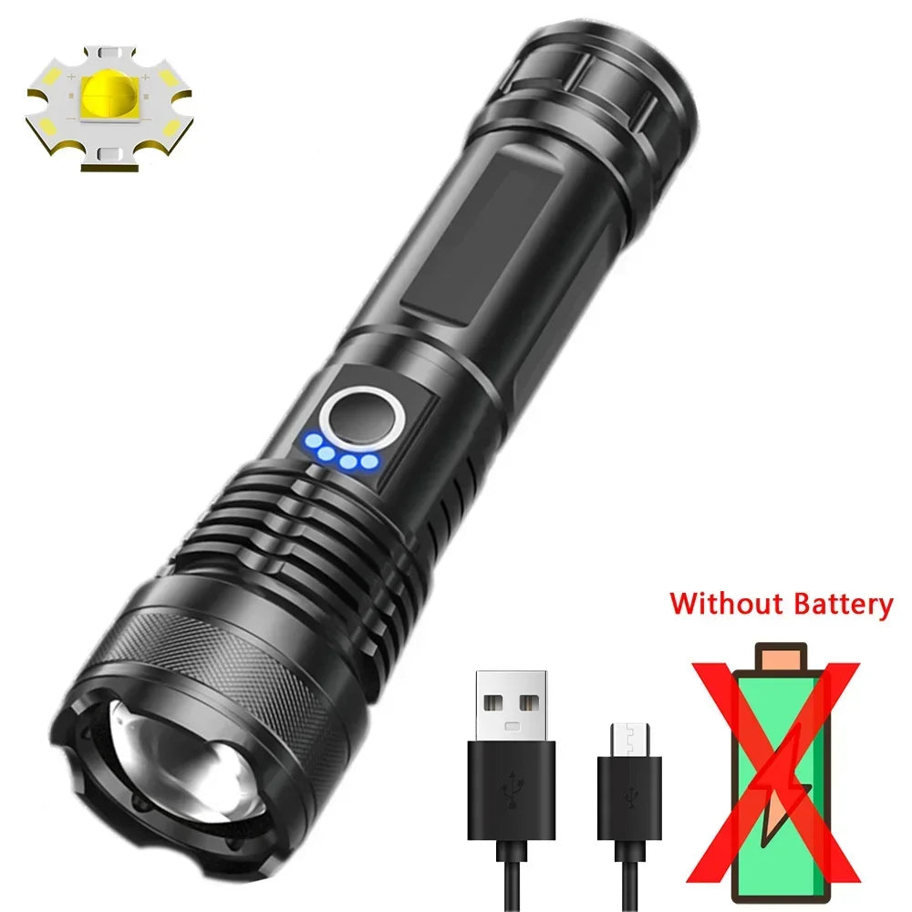 XHP70 Lampenperlen 3000 Lumen Superhelle Taschenlampe Wiederaufladbare LED-Taschenlampen Leistungsstarke Taschenlampe für Camping-Notfälle