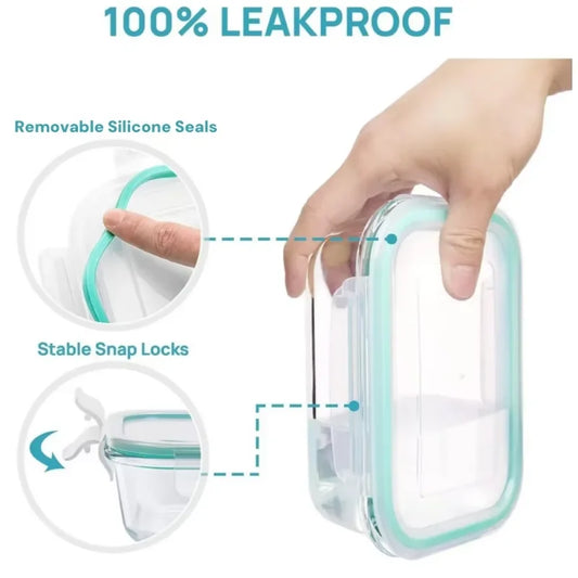 Glass lunch box food storage container, meal prep, airtight lunch box, microwave, oven, freezer and dishwasher safe