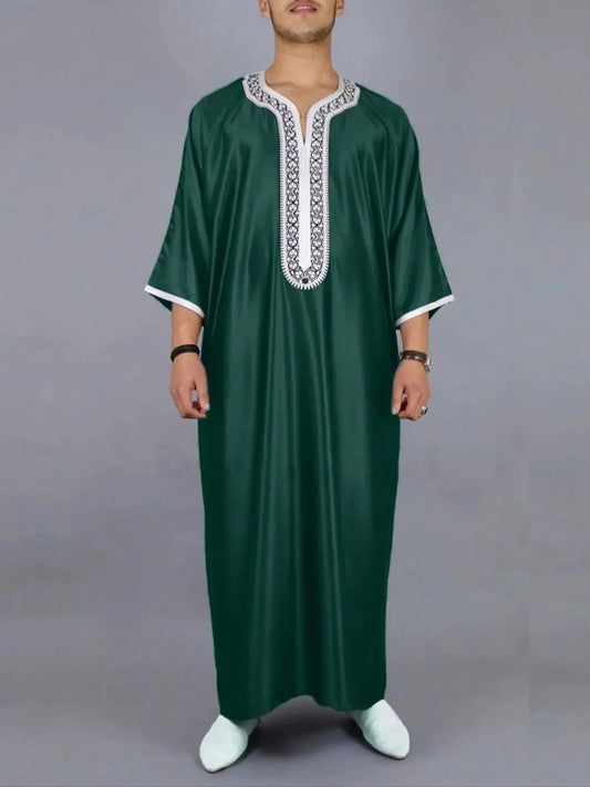 Moroccan ethnic style men's robe, Muslim Eid al Fitr formal attire, luxurious embroidered men's robe, exquisite design robe