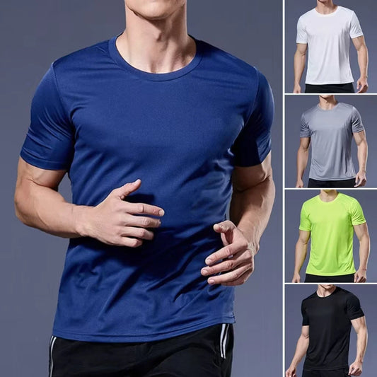 T-shirt de sport pour homme, à manches courtes, séchage rapide, évacuant l'humidité, col rond, pour l'entraînement, la course, la gym, le sport, léger
