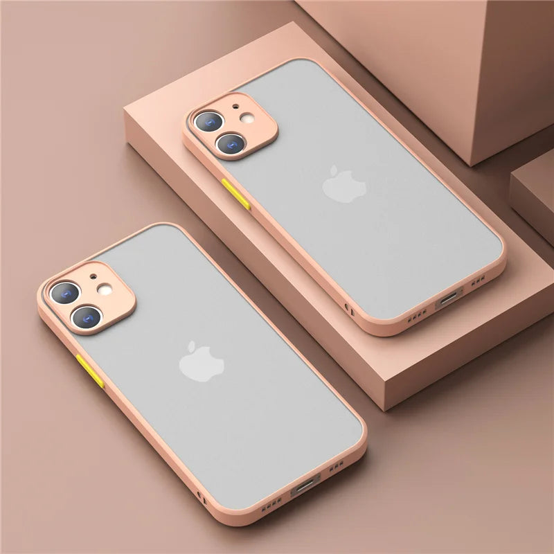 Shockproof Armor Matte Case For iPhone 14 13 12 11 Pro Max XR XS X 6 7 8 Plus SE Mini Silicone Bumper Clear Hard PC Cover Capa