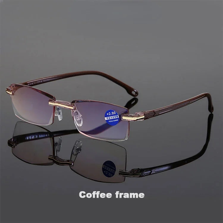 Herren quadratische Lesebrille Business HD-Gläser Randlose Brille Damen Trendige Presbyopie Korrektionsbrille +1.0 bis +4.0