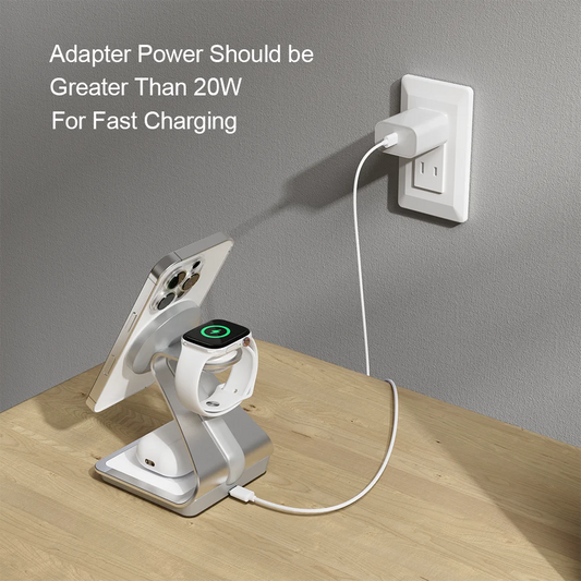 Chargeur sans fil magnétique 3 en 1 Bonola pour iPhone 17/16/15/13/14/12 Station de charge sans fil 30W pour Apple Watch/AirPods Pro