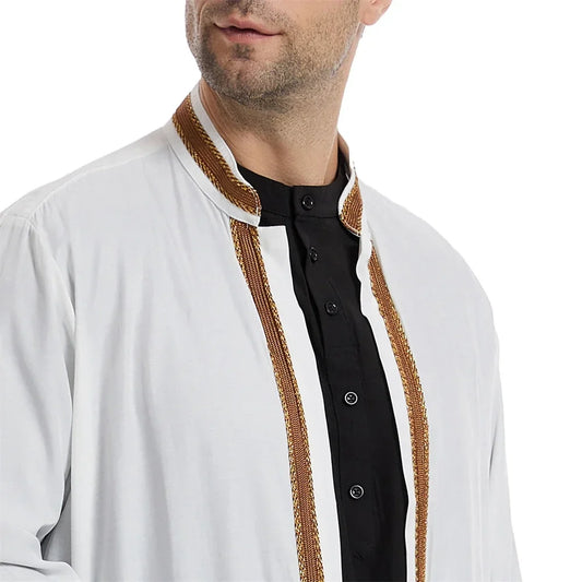 Herren offene Abaya Muslimisch Saudi Jubba Thobe Islamische Kleidung Ramadan Kimono Langarm Robe Kaftan Dubai Stehkragen Arabisches Kleid