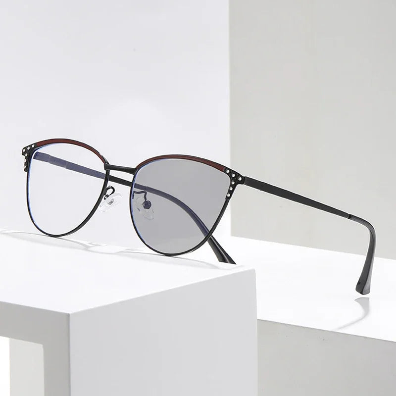 Retro Große Fassung Photochrome Myopiebrille Herren- und Damen-Anti-Blaulicht-Mode-Katzenaugenbrille Korrektionsbrille mit negativer Dioptrie