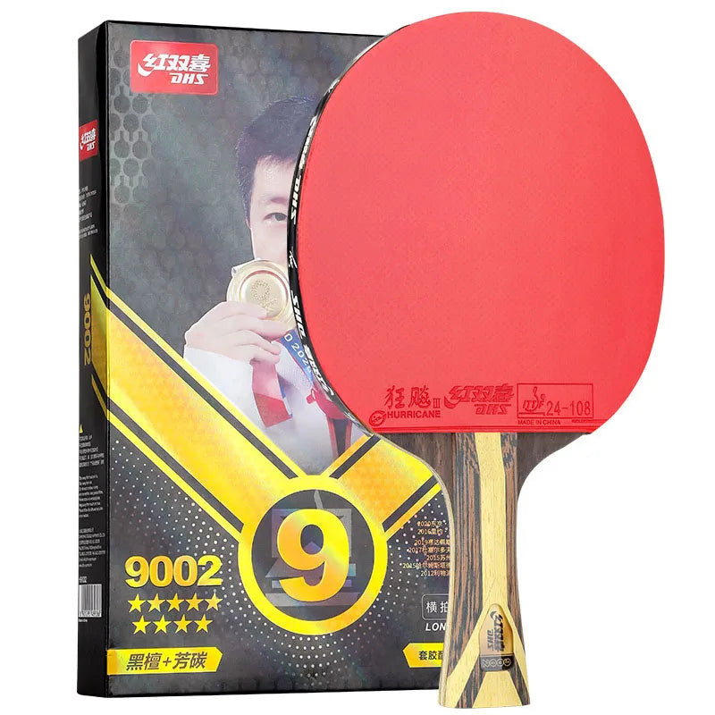DHS 9-Sterne Tischtennisschläger, professionell, 5-lagig Holz, 2-lagig ALC, offensiver Tischtennisschläger mit Hurricane-Haftgummi