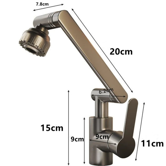 Robinet de lavabo de salle de bain Robinet de bassin Pivotant à 1080° Multifonction Eau froide et chaude Robinet d'évier de cuisine 2 modes