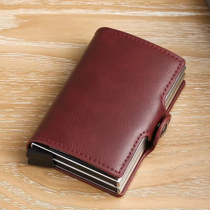 RFIDShieldPULather Automatic Pop-up Card Clamp,Double Aluminum Alloy Credit Card Wallet,With More than One Card Slots