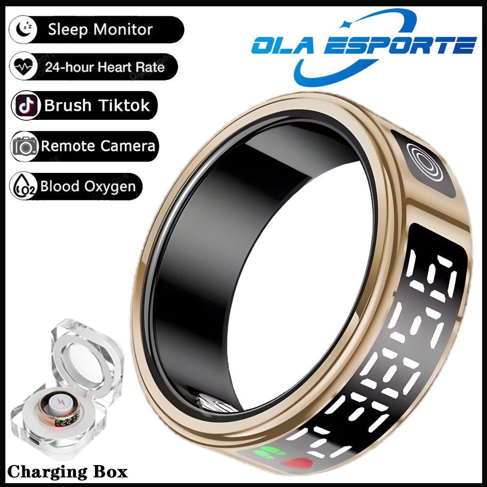 New LED Display Screen Smart Ring 5ATM Waterproof Heart Rate Sleep Multi Function Fitness Sports Rings Pedometer Men's women's