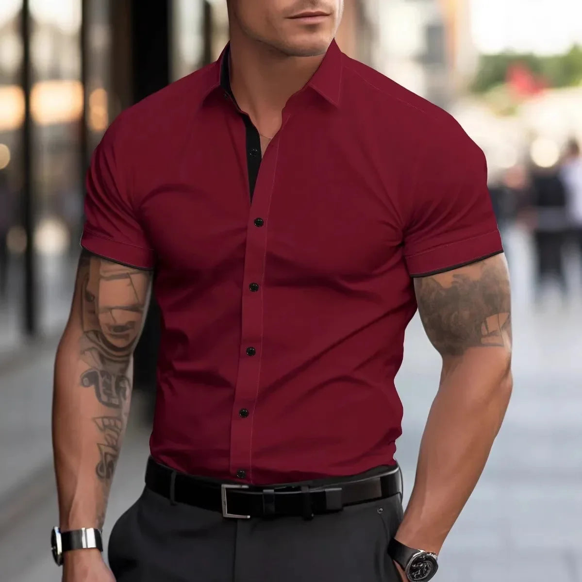 Frühling Sommer Neue Herrenkleidung Kurzarm 3D Digitaldruck Button-Down Hemd Herren Lässig Spell Color Shirt Tops