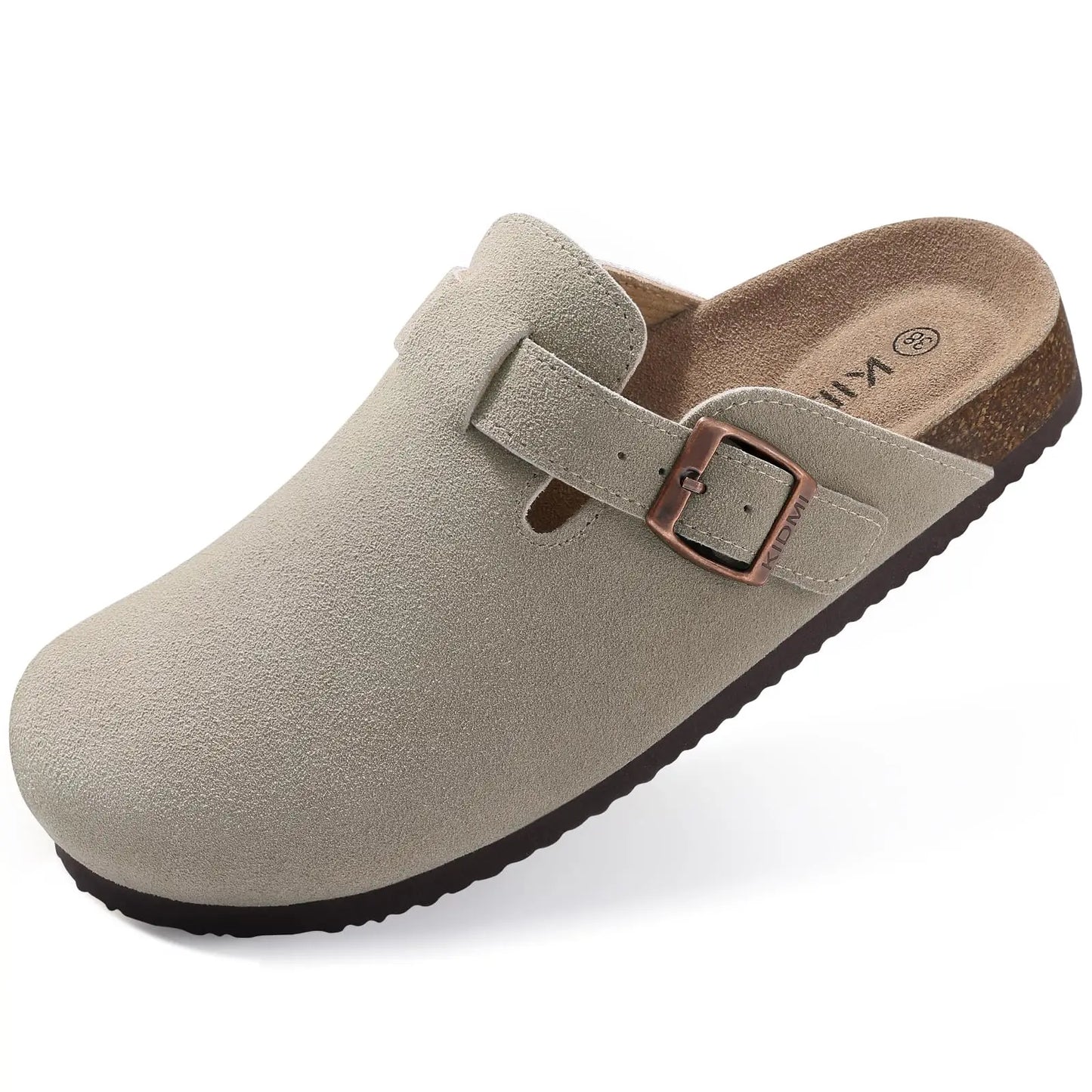 KIDMI Wildleder-Clogs für Damen Herren Pantoletten Korkfußbett Sandalen mit Fußgewölbestütze Modische rutschfeste Outdoor-Strandschuhe Hausschuhe