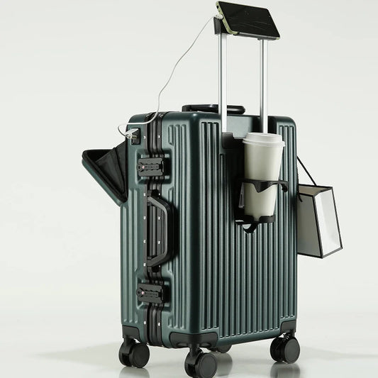 New Luggage Aluminum Frame Front Opening Laptop Bag Multifunctional Travel Suitcases 20 inch Carrier Cabin Bag Trolley Case