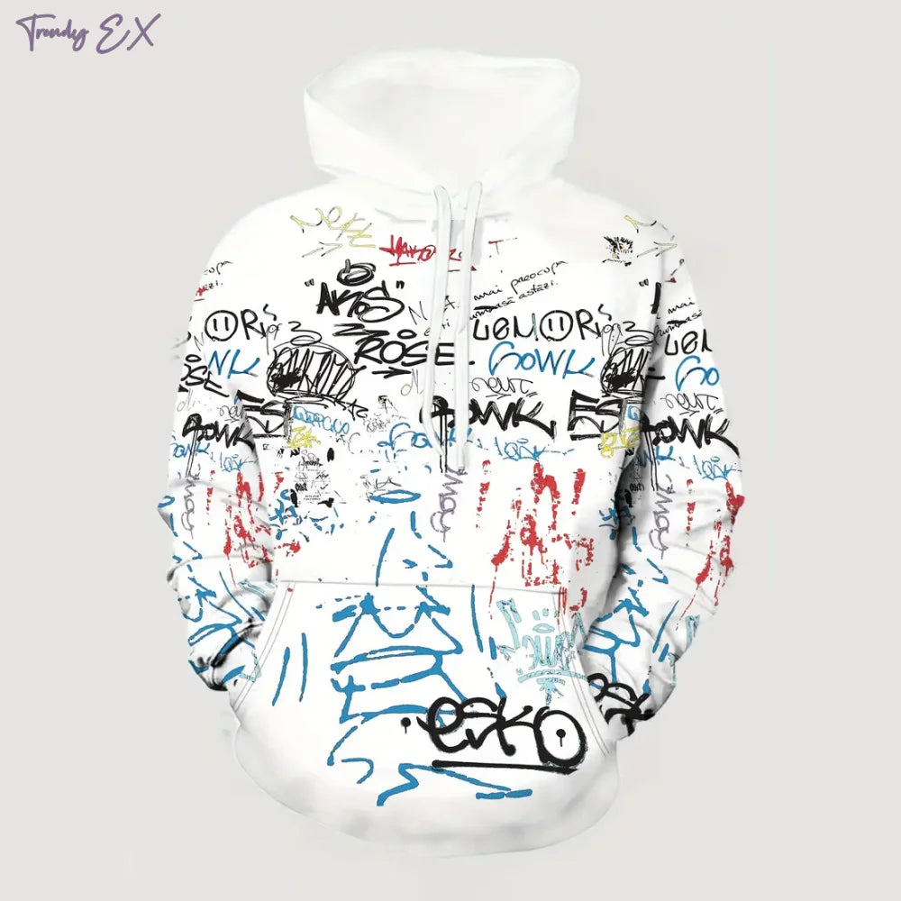 Herren-Sweatshirts Mode Graffiti-Print Lässig Oversized Hoodie Bequem Kängurutasche Sport Langarm Kapuzenpullover