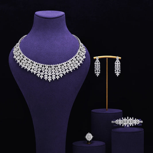 Luxury Bridal 4PCS Necklace Set for Women Dubai Saudi Party Cubic Zirconia Wedding Jewelry Sets Jewellery Accessories