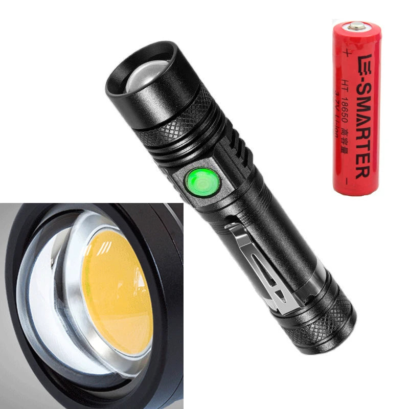 ESMARTER U518 Taschenlampe wiederaufladbar Outdoor Nachtlauf-Beleuchtungstool ist mit einem 18650 Lithium-Akku ausgestattet