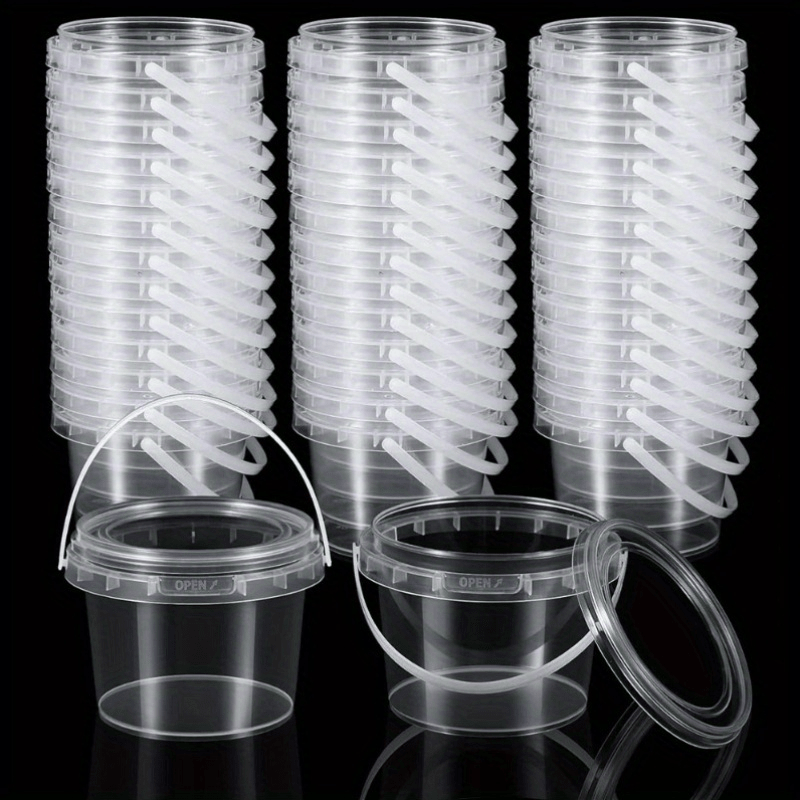 20pcs (10pcs Bucket +10pcs Lid) Clear Food-Grade Plastic Bucket with Handle - High Temperature Resistant for Sauces, Pickles, Lures, Etc. - Durable, Transparent Storage Solution for Homes And Restaurants