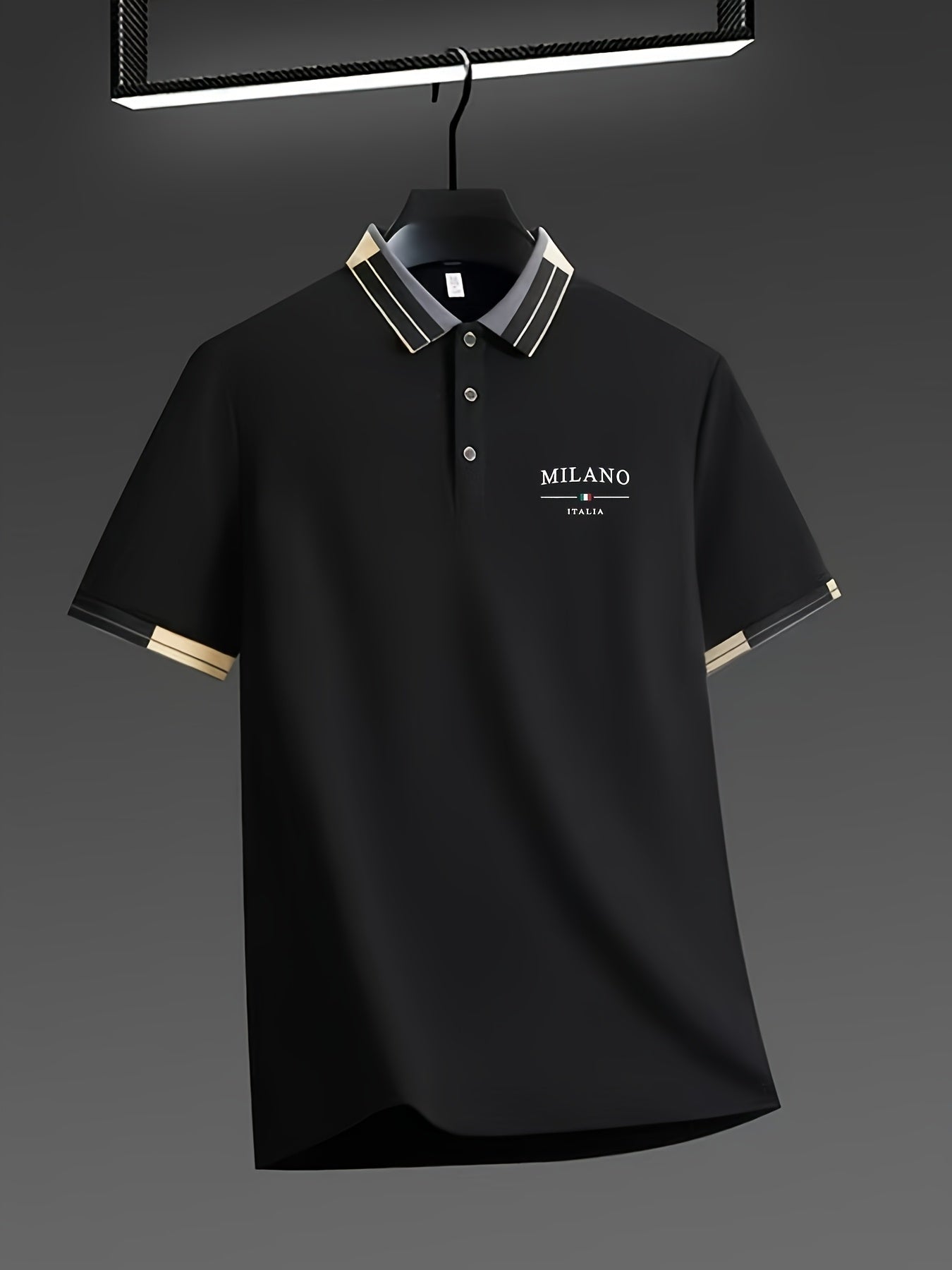 Polo léger et doux pour homme avec imprimé « MILANO ITALIA » | Respirant, décontracté et professionnel pour l'été, coupe classique, col boutonné, idéal pour les vacances et l'usage quotidien, design contrasté tendance, tissu doux