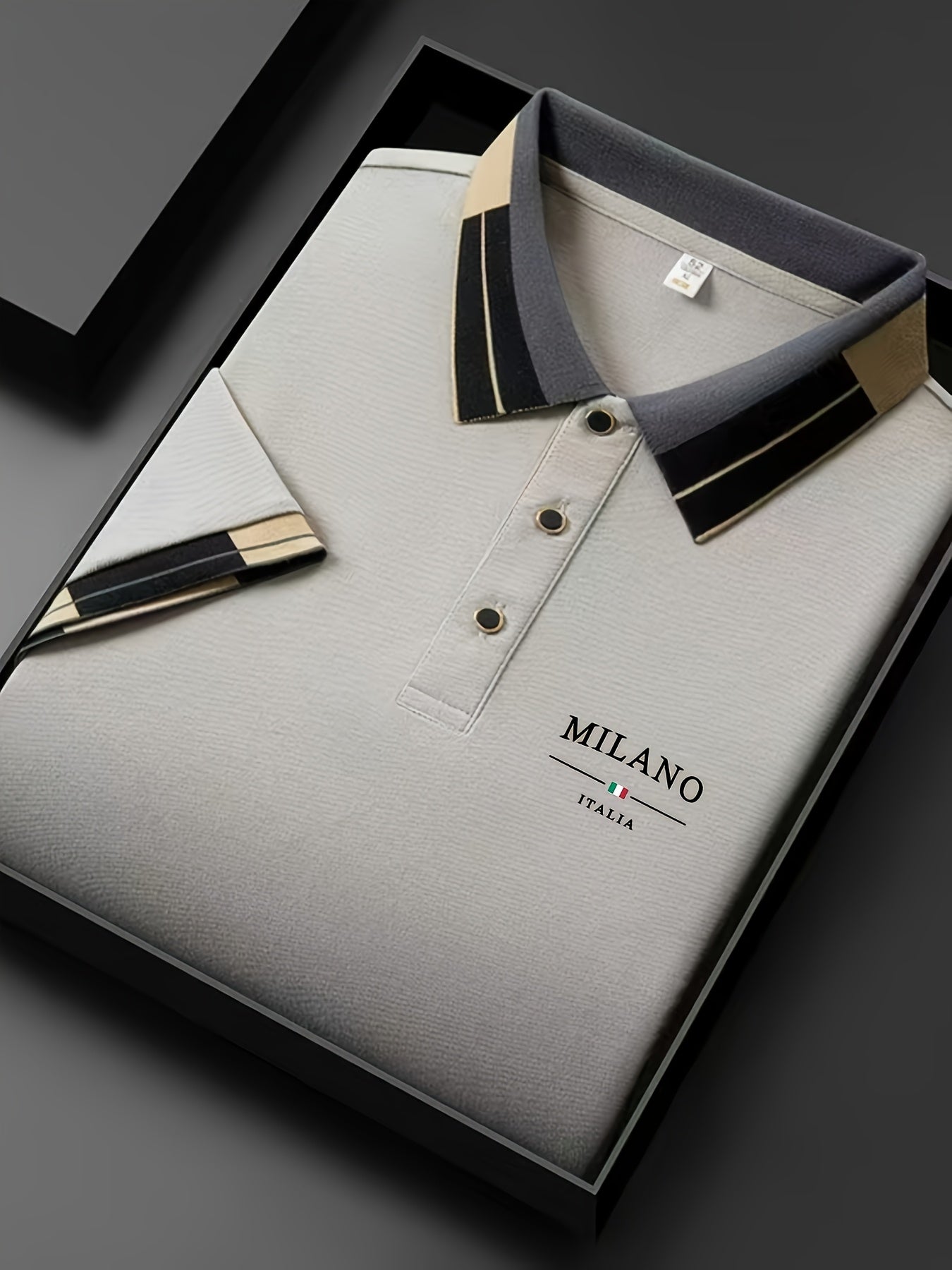 Polo léger et doux pour homme avec imprimé « MILANO ITALIA » | Respirant, décontracté et professionnel pour l'été, coupe classique, col boutonné, idéal pour les vacances et l'usage quotidien, design contrasté tendance, tissu doux