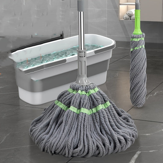 Hands-Free Spin Mop with Handle and Wringer System, Heavy-Duty for Wet and Dry Use on Hardwood, Tile, and Laminate Floors, Space-Saving Design, Durable and Hygienic, for Home and Commercial Use, Universal Type