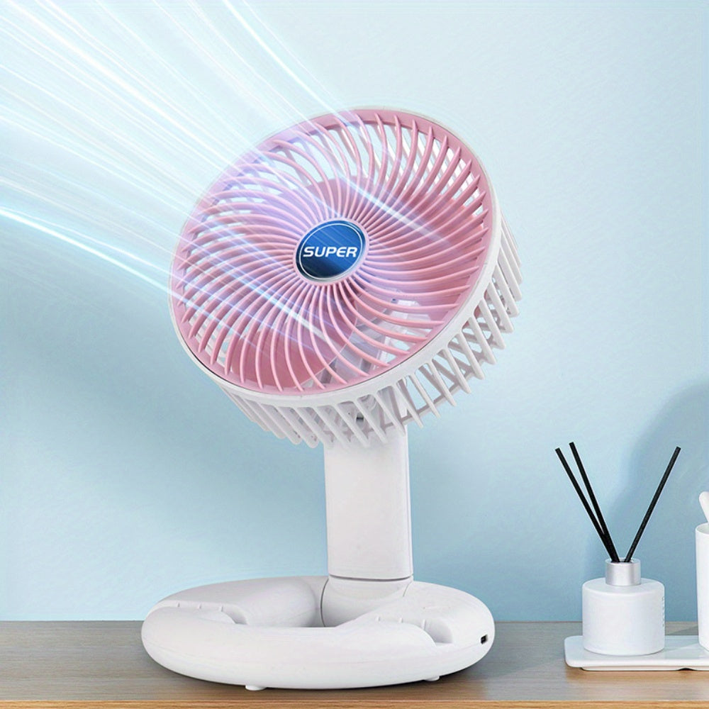 Tragbarer USB-Mini-Tischventilator mit U-förmigem Fuß und Lithiumbatterie – Leiser Betrieb, über USB aufladbarer Kühlventilator für drinnen/draußen, persönliches Kühlgerät für Nachttisch, Büro, Camping – USB-Ladeventilator, Knopfsteuerung