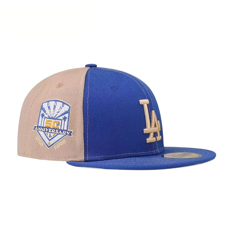 Casquette de baseball à bord plat, color-block gris et bleu New Era, édition limitée, casquette à visière rigide avec broderie 3D LA, adaptée à toutes les saisons, à la mode, tendance, cool, décontractée, style hip-hop, unisexe, style couple, N