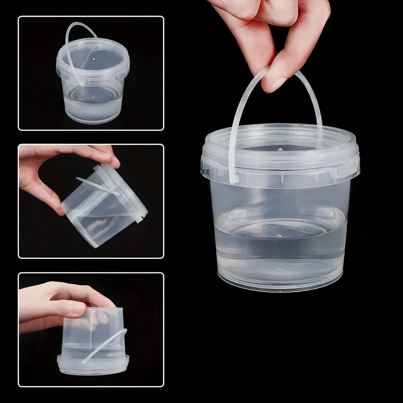 20pcs (10pcs Bucket +10pcs Lid) Clear Food-Grade Plastic Bucket with Handle - High Temperature Resistant for Sauces, Pickles, Lures, Etc. - Durable, Transparent Storage Solution for Homes And Restaurants